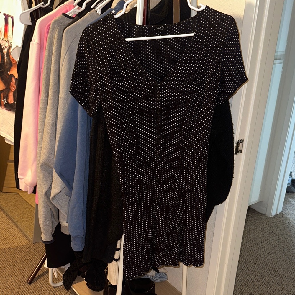 NWOT Brandy Black and White Polka Dot Button Down Dress